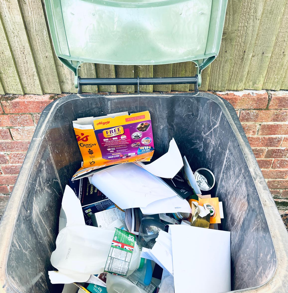 A photo of the inside of a kerbside recycling bin