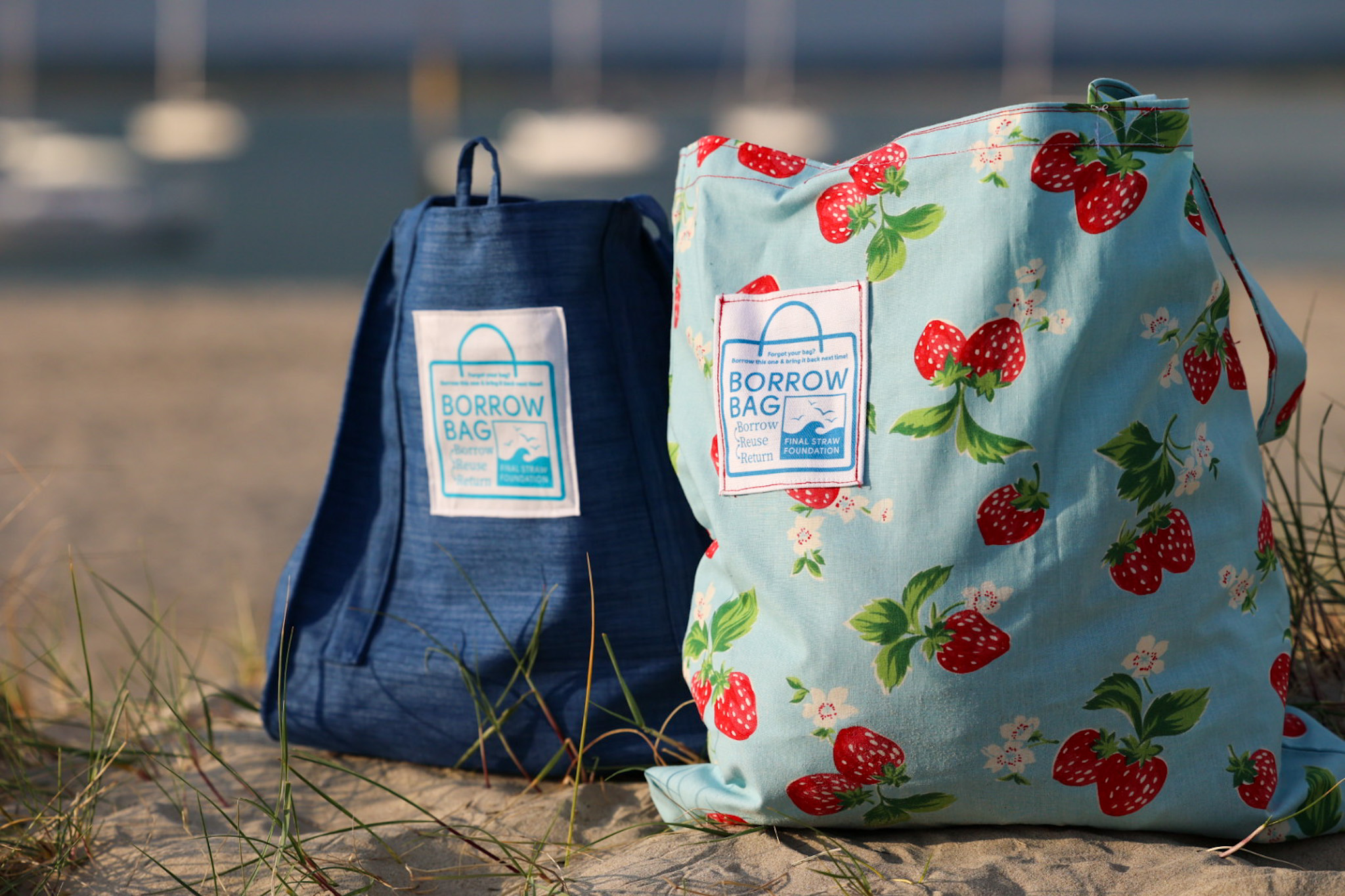 Borrow bags on a beach background